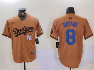 Men's MLB Los Angeles Dodgers Kobe Bryant #8 Camel Logo With Patch Cool Base Limited Nike Stitched Jersey