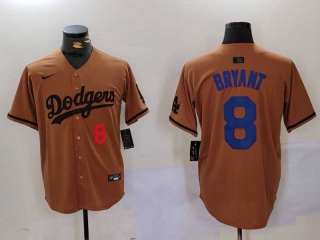 Men's MLB Los Angeles Dodgers Kobe Bryant #8 Camel Red Number With Patch Cool Base Limited Nike Stitched Jersey