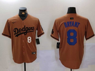 Men's MLB Los Angeles Dodgers Kobe Bryant #8 Camel White Number With Patch Cool Base Limited Nike Stitched Jersey