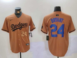 Men's MLB Los Angeles Dodgers Kobe Bryant #24 Camel Gold Number With Patch Cool Base Limited Nike Stitched Jersey