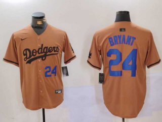 Men's MLB Los Angeles Dodgers Kobe Bryant #24 Camel Blue Number With Patch Cool Base Limited Nike Stitched Jersey