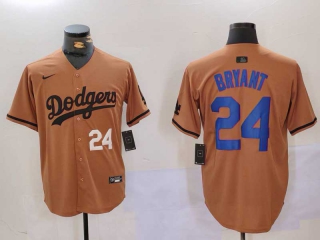 Men's MLB Los Angeles Dodgers Kobe Bryant #24 Camel White Number With Patch Cool Base Limited Nike Stitched Jersey