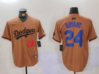 Men's MLB Los Angeles Dodgers Kobe Bryant #24 Camel Red Number With Patch Cool Base Limited Nike Stitched Jersey