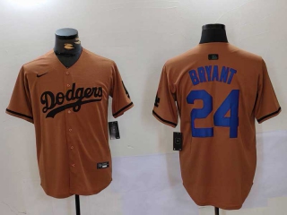 Men's MLB Los Angeles Dodgers Kobe Bryant #24 Camel With Patch Cool Base Limited Nike Stitched Jersey