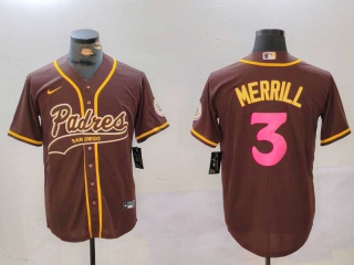 Men's MLB San Diego Padres #3 Jackson Merrill Brown 2023 City Connect Cool Base Stitched Baseball Jersey