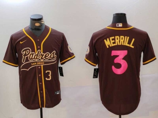 Men's MLB San Diego Padres #3 Jackson Merrill Brown Gold Number 2023 City Connect Cool Base Stitched Baseball Jersey