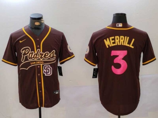 Men's MLB San Diego Padres #3 Jackson Merrill Brown Logo 2023 City Connect Cool Base Stitched Baseball Jersey