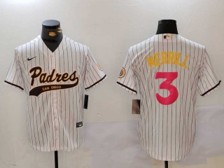 Men's MLB San Diego Padres #3 Jackson Merrill White Pinstripe 2023 City Connect Cool Base Stitched Baseball Jersey