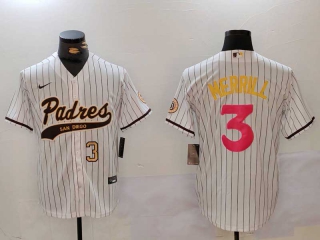 Men's MLB San Diego Padres #3 Jackson Merrill White Pinstripe Gold Number 2023 City Connect Cool Base Stitched Baseball Jersey