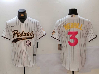 Men's MLB San Diego Padres #3 Jackson Merrill White Pinstripe Logo 2023 City Connect Cool Base Stitched Baseball Jersey