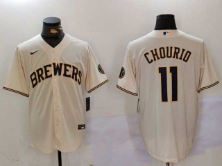 Men's MLB Milwaukee Brewers #11 Jackson Chourio Cream Cool Base Nike Stitched Baseball Jersey