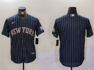 Men's MLB New York Yankees Blank Navy Pinstripe Cool Base Stitched Nike Baseball Jersey (1)