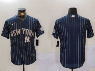 Men's MLB New York Yankees Blank Navy Pinstripe Cool Base Stitched Nike Baseball Jersey (3)