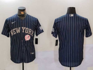 Men's MLB New York Yankees Blank Navy Pinstripe Cool Base Stitched Nike Baseball Jersey (2)