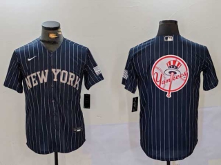 Men's MLB New York Yankees Blank Navy Pinstripe Cool Base Stitched Nike Baseball Jersey (7)