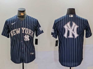 Men's MLB New York Yankees Blank Navy Pinstripe Cool Base Stitched Nike Baseball Jersey (11)