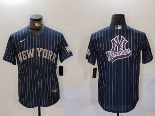 Men's MLB New York Yankees Blank Navy Pinstripe Cool Base Stitched Nike Baseball Jersey (13)