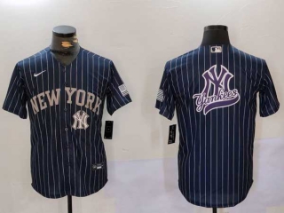 Men's MLB New York Yankees Blank Navy Pinstripe Cool Base Stitched Nike Baseball Jersey (14)