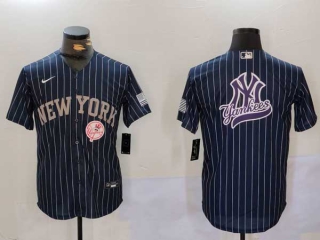 Men's MLB New York Yankees Blank Navy Pinstripe Cool Base Stitched Nike Baseball Jersey (15)