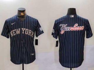 Men's MLB New York Yankees Blank Navy Pinstripe Cool Base Stitched Nike Baseball Jersey (19)