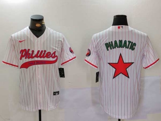 Men's MLB Philadelphia Phillies Blank White Pinstripe Phanatic Patch Cool Base Stitched Nike Baseball Jersey (1)