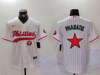 Men's MLB Philadelphia Phillies Blank White Pinstripe Phanatic Patch Cool Base Stitched Nike Baseball Jersey (2)