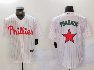 Men's MLB Philadelphia Phillies Blank White Pinstripe Phanatic Patch Cool Base Stitched Nike Baseball Jersey (3)