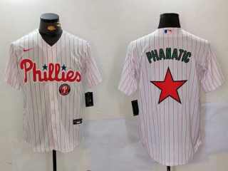 Men's MLB Philadelphia Phillies Blank White Pinstripe Phanatic Patch Cool Base Stitched Nike Baseball Jersey (4)