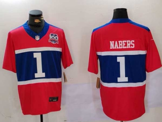 Men's NFL New York Giants #1 Malik Nabers Century Red Alternate Game 100TH Season Patch Vapor Limited Stitched Jersey