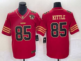 Men's NFL San Francisco 49ers #85 George Kittle Red Gold With 75th Anniversary Patch Football Stitched Jersey