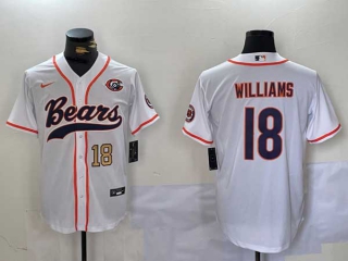 Men's NFL Chicago Bears #18 Caleb Williams White Gold Number Throwback With Patch Cool Base Stitched Baseball Jersey