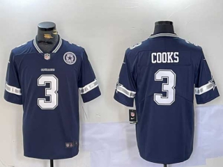 Men's NFL Dallas Cowboys #3 Brandin Cooks Navy Blue Wite Patch Vapor Limited Stitched Nike Football Jersey