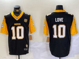 Men's NFL Green Bay Packers #10 Jordan Love Black 2024 F.U.S.E. 13 Time World Champions And Home Patch Vapor Untouchable Limited Football Stitched Jersey