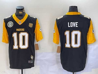 Men's NFL Green Bay Packers #10 Jordan Love Black 2024 F.U.S.E. 13 Time World Champions And Home Patch Vapor Untouchable Limited Football Stitched Jerseys