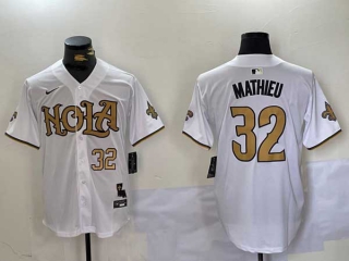 Men's NFL New Orleans Saints #32 Tyrann Mathieu White Nola Number Stitched Nike Baseball Jersey