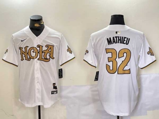 Men's NFL New Orleans Saints #32 Tyrann Mathieu White Nola Stitched Nike Baseball Jersey