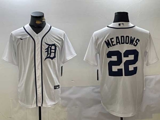 Men's MLB Detroit Tigers #22 Parker Meadows White Cool Base Stitched Nike Baseball Jersey