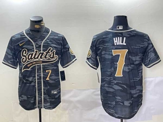 Men's NFL New Orleans Saints #7 Taysom Hill Camo Gold Number Cool Base Stitched Nike Baseball Jersey