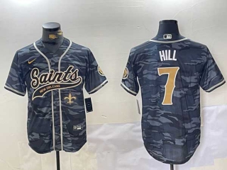 Men's NFL New Orleans Saints #7 Taysom Hill Camo Logo Cool Base Stitched Nike Baseball Jersey