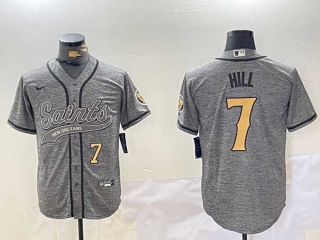 Men's NFL New Orleans Saints #7 Taysom Hill Graphite Gold Number Cool Base Stitched Nike Baseball Jersey