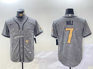 Men's NFL New Orleans Saints #7 Taysom Hill Graphite Logo Cool Base Stitched Nike Baseball Jersey