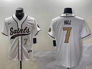 Men's NFL New Orleans Saints #7 Taysom Hill White Gold Number Cool Base Stitched Nike Baseball Jersey