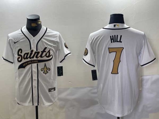 Men's NFL New Orleans Saints #7 Taysom Hill White Logo Cool Base Stitched Nike Baseball Jersey