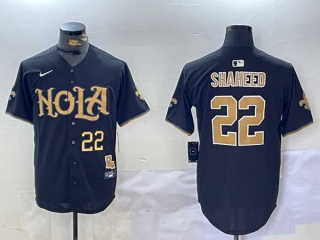 Men's NFL New Orleans Saints #22 Rashid Shaheed Black Gold Number Nola Stitched Nike Baseball Jersey