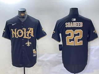 Men's NFL New Orleans Saints #22 Rashid Shaheed Black Logo Nola Stitched Nike Baseball Jersey