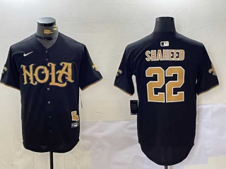 Men's NFL New Orleans Saints #22 Rashid Shaheed Black Nola Stitched Nike Baseball Jersey