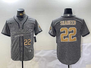 Men's NFL New Orleans Saints #22 Rashid Shaheed Graphite Gold Number Cool Base Stitched Nike Baseball Jersey