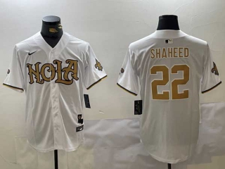 Men's NFL New Orleans Saints #22 Rashid Shaheed White Nola Stitched Nike Baseball Jersey