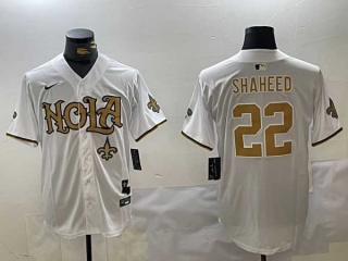 Men's NFL New Orleans Saints #22 Rashid Shaheed White Logo Nola Stitched Nike Baseball Jersey