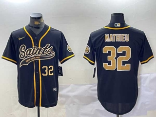 Men's NFL New Orleans Saints #32 Tyrann Mathieu Black Gold Number Cool Base Stitched Nike Baseball Jersey